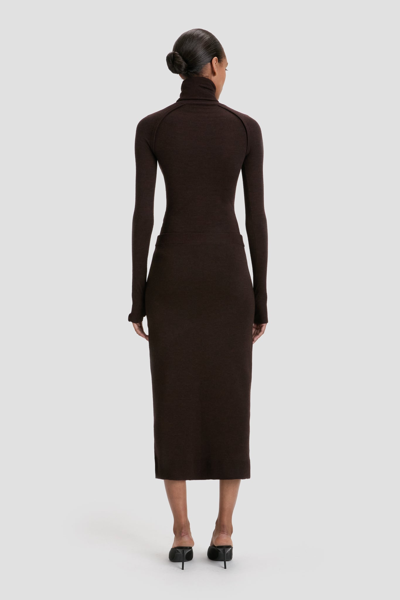 Button Detail Midi Skirt In Dark Chocolate