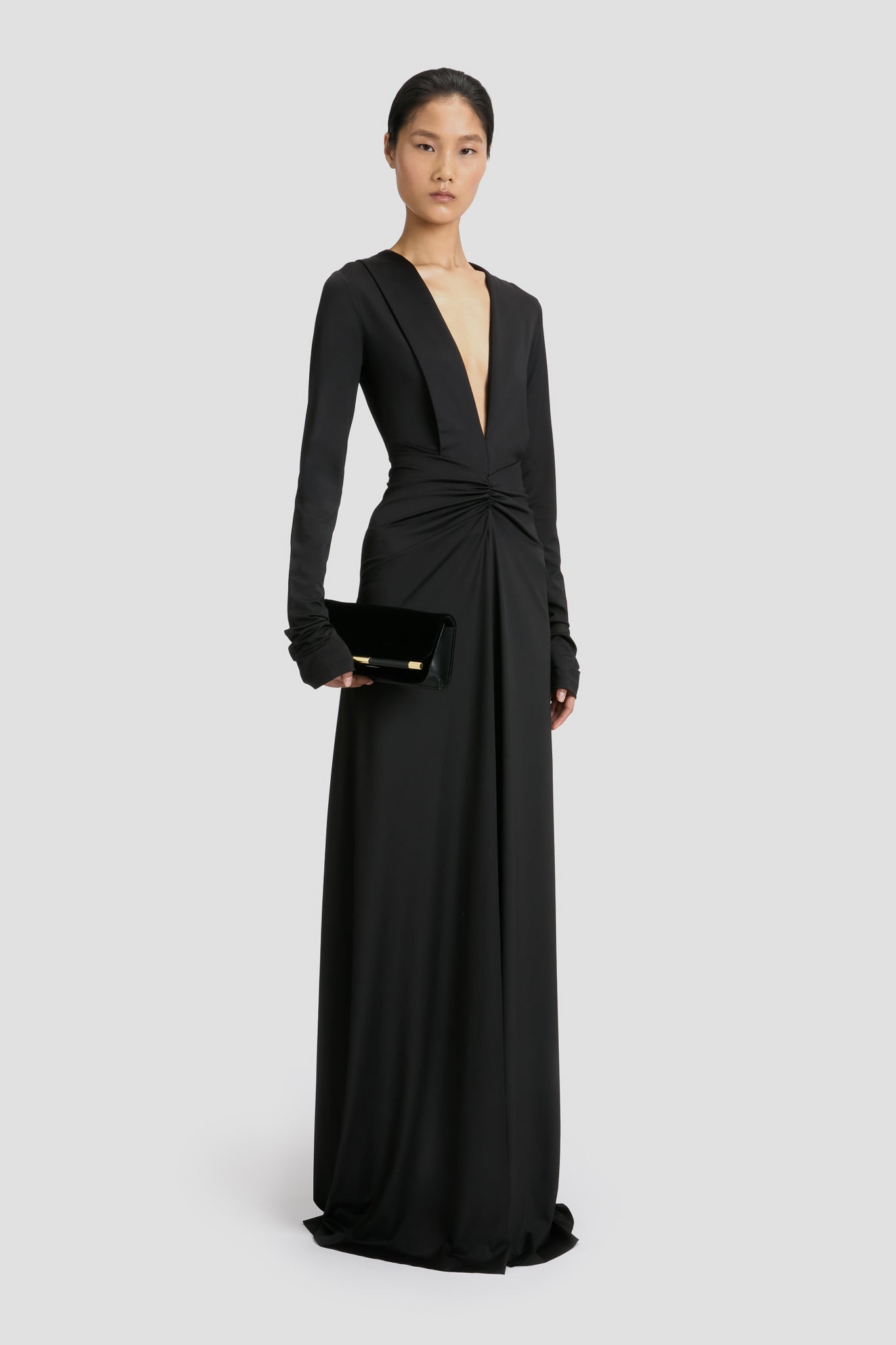 202 Clutch Bag With Strap In Black Velvet