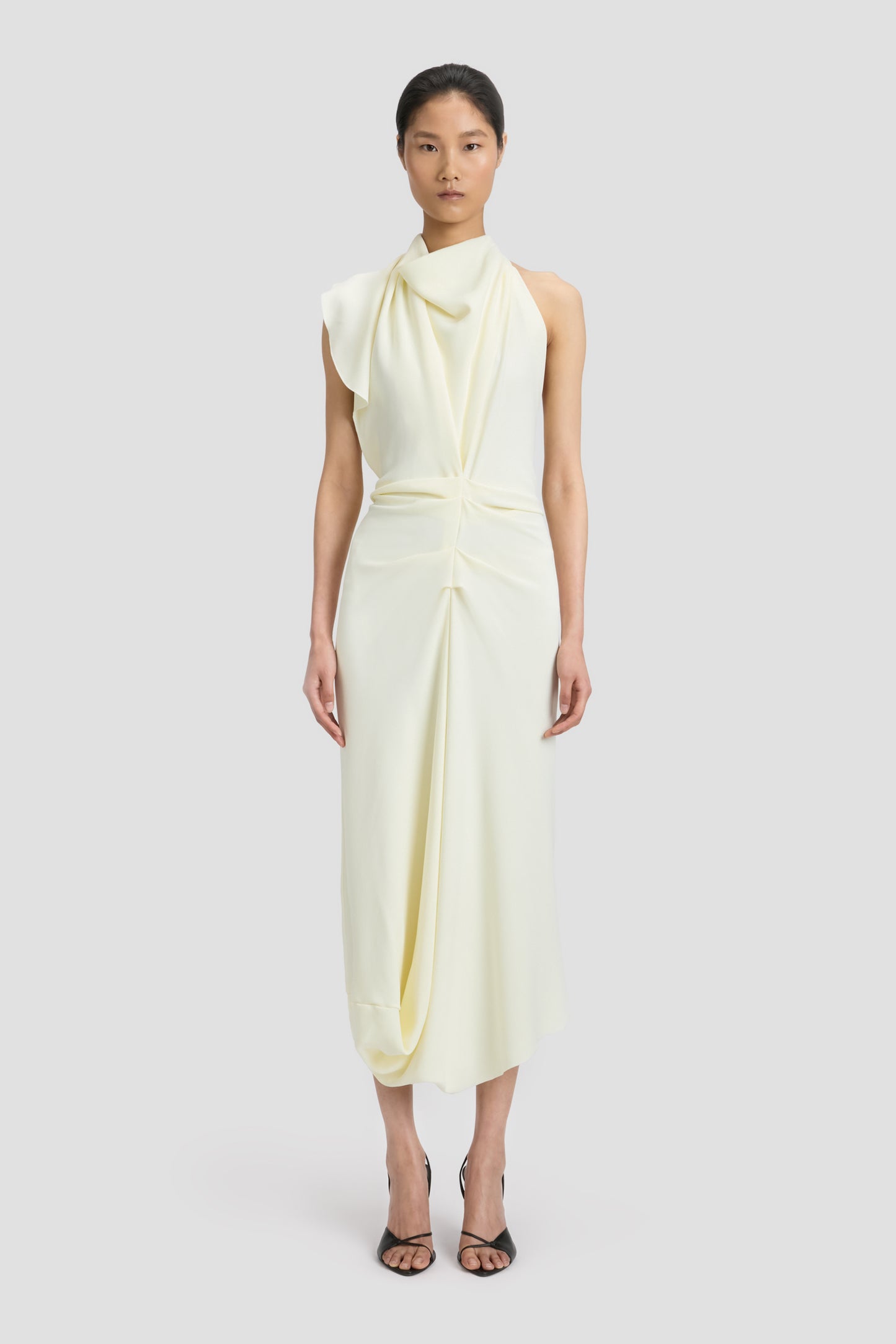 Backless Scarf Detail Midi Dress In Vanilla