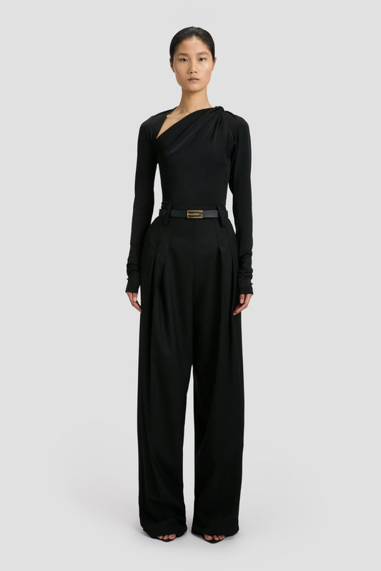 Slash Neck Jersey Top In Black