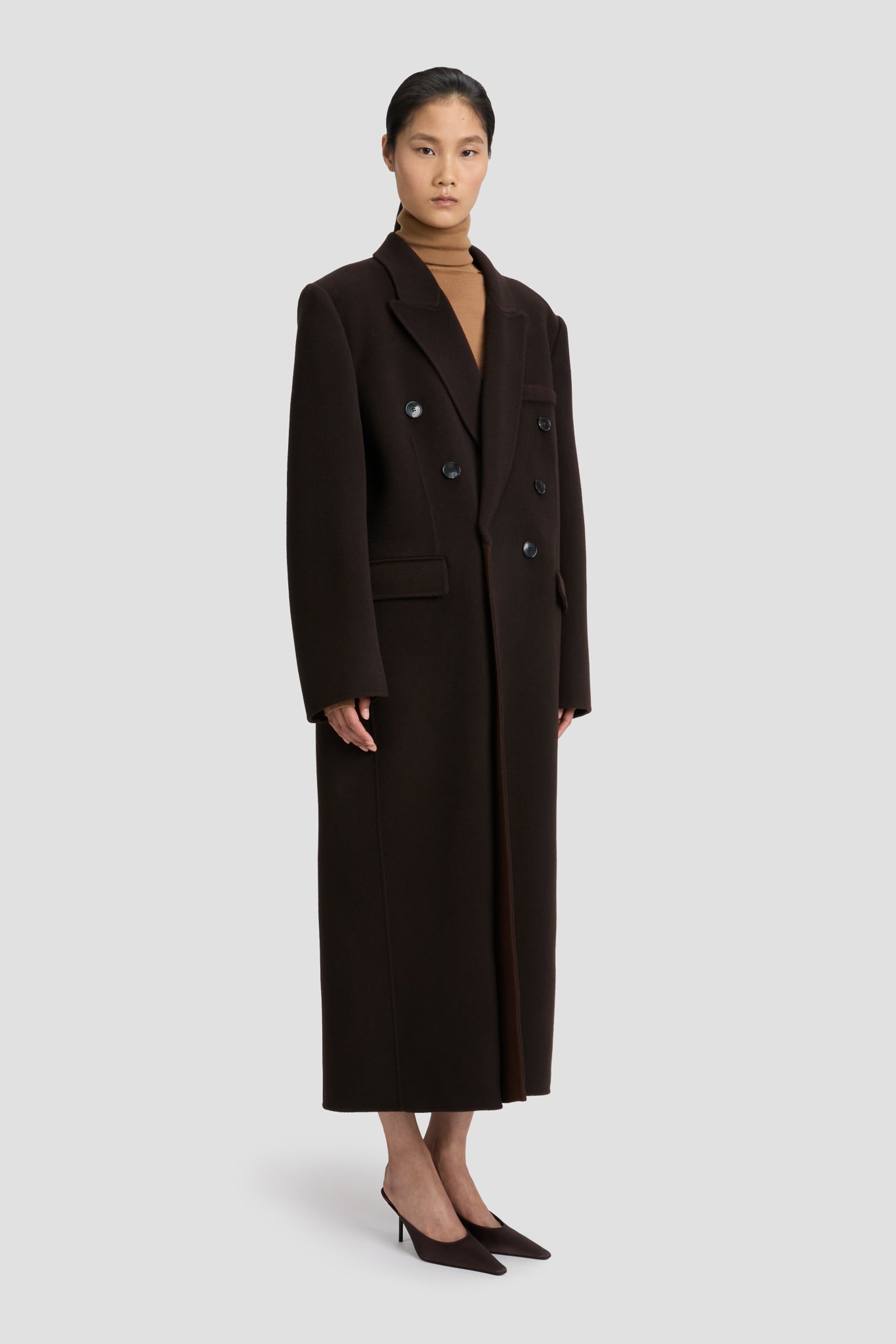 コート Victoria Beckham DOUBLE FACED OVERCOAT Double Faced Overcoat In Dark Chocolate – Victoria Beckham UK