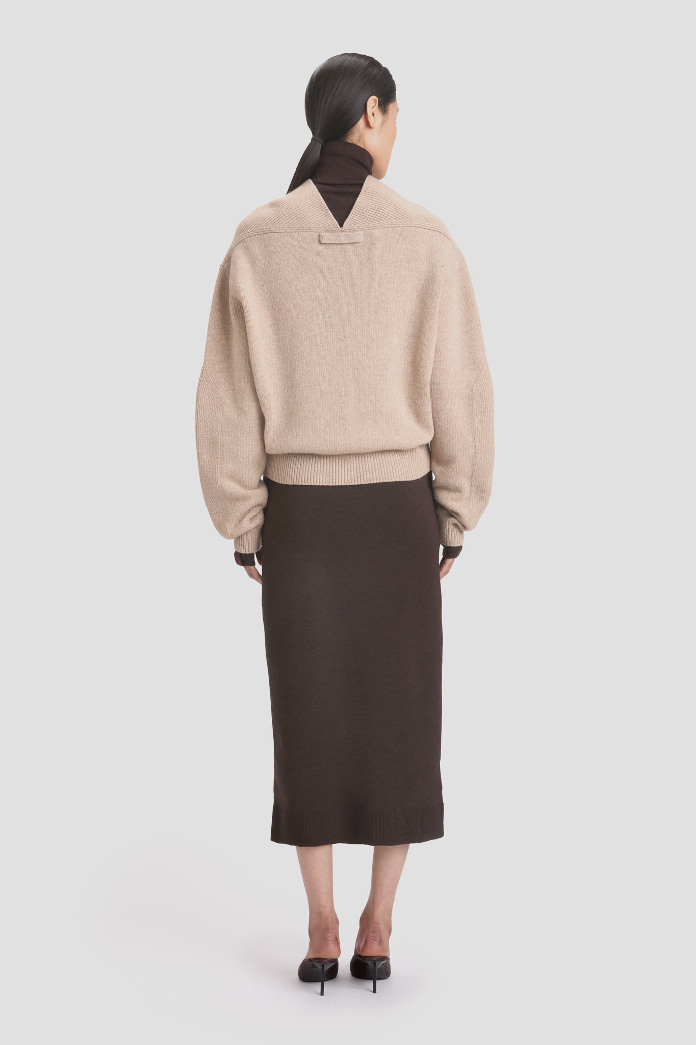 V-Neck Yoke Detail Jumper In Sand