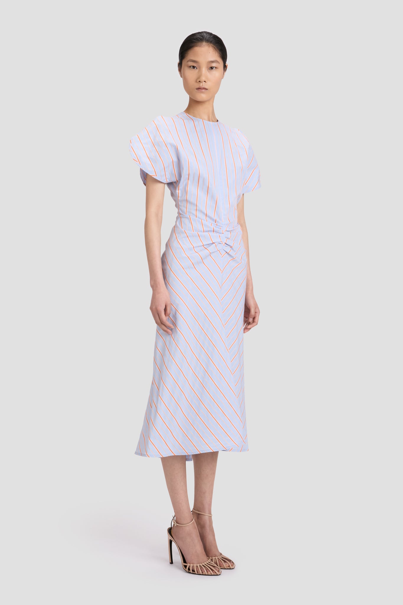 Gathered Waist Midi Dress In Delphinum-Orange