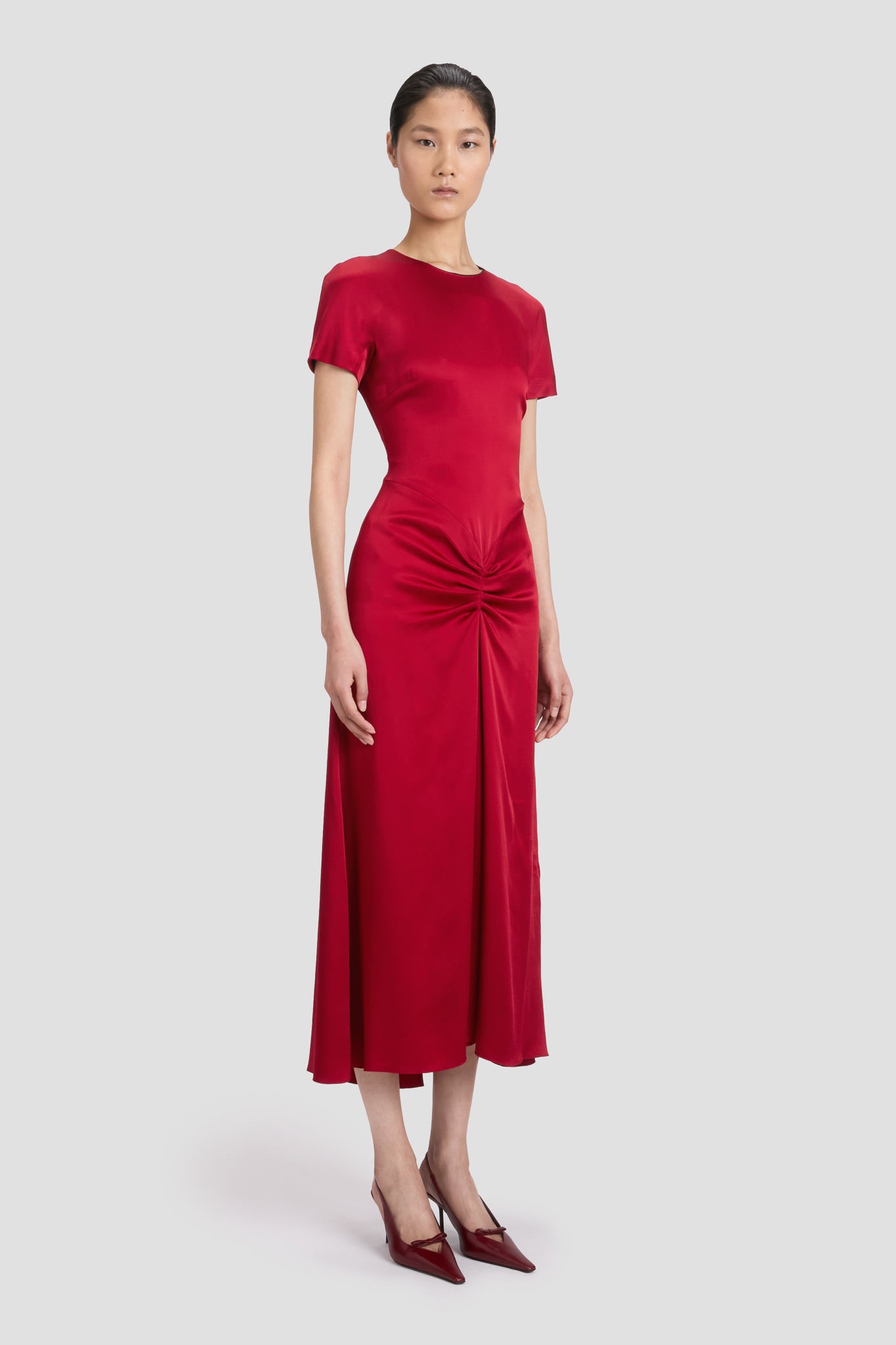 Gathered Detail T-Shirt Midi Dress In Rose