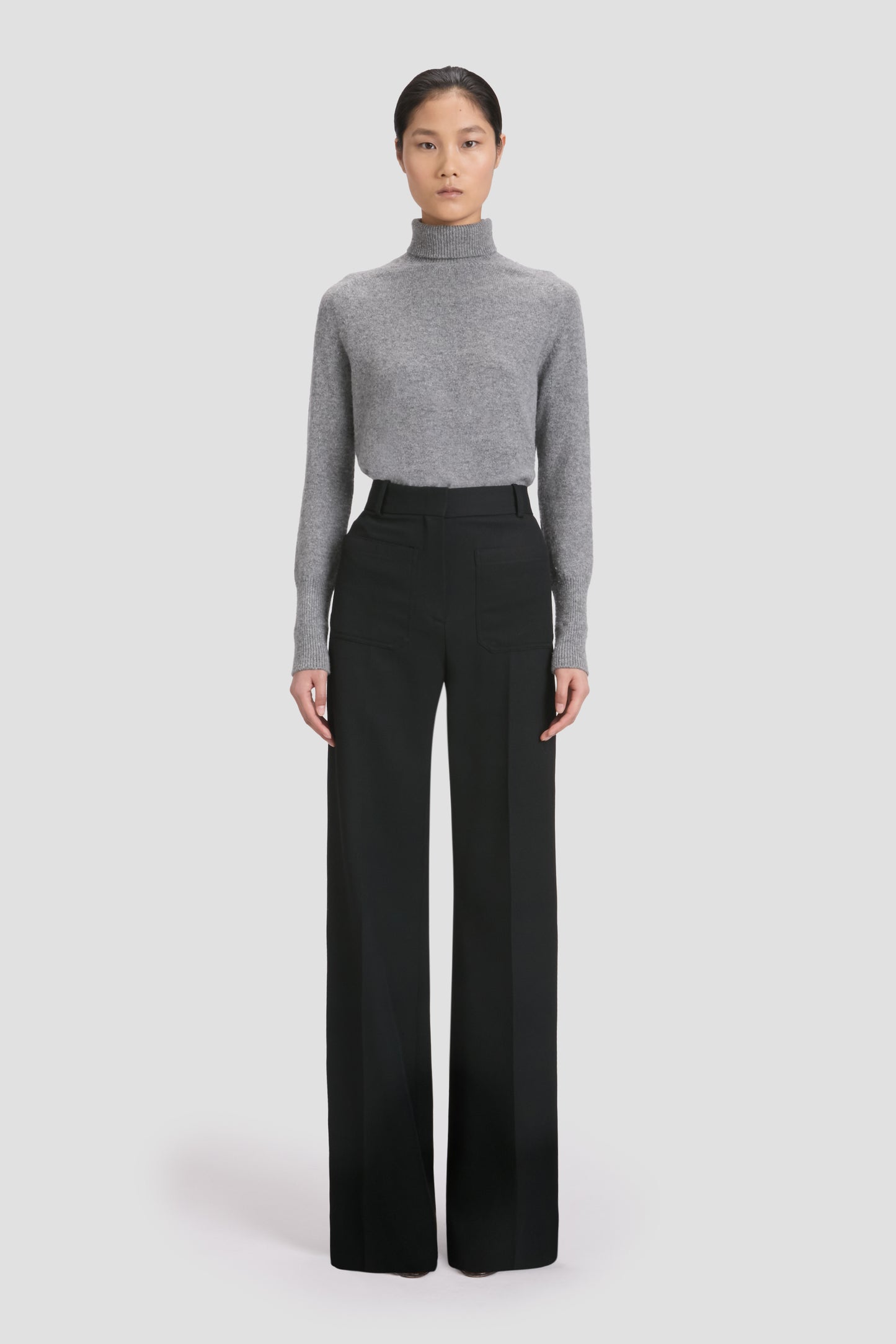 Polo Neck Jumper In Grey Melange