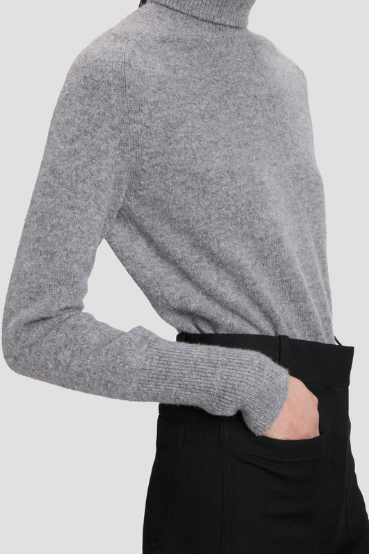 Polo Neck Jumper In Grey Melange