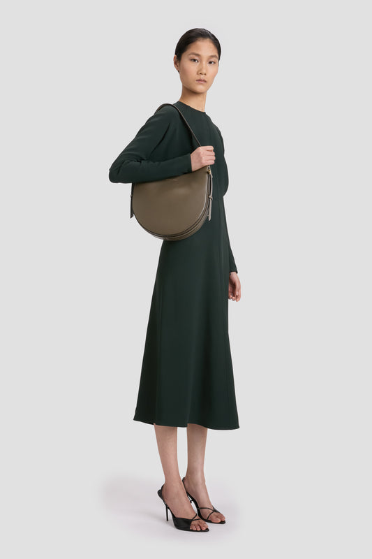 Medium Dia Hobo Bag In Dark Khaki Smooth Leather
