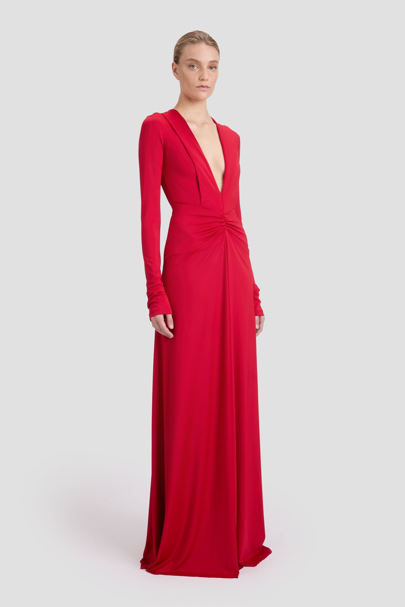 国内発| VICTORIA BECKHAM ディープVネック ロングドレス Long Sleeve Deep V-Neck Gown In Rose – Victoria Beckham UK