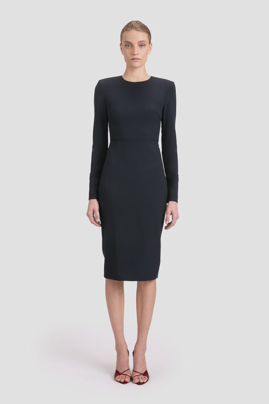 Long Sleeve T-Shirt Fitted Dress In Navy