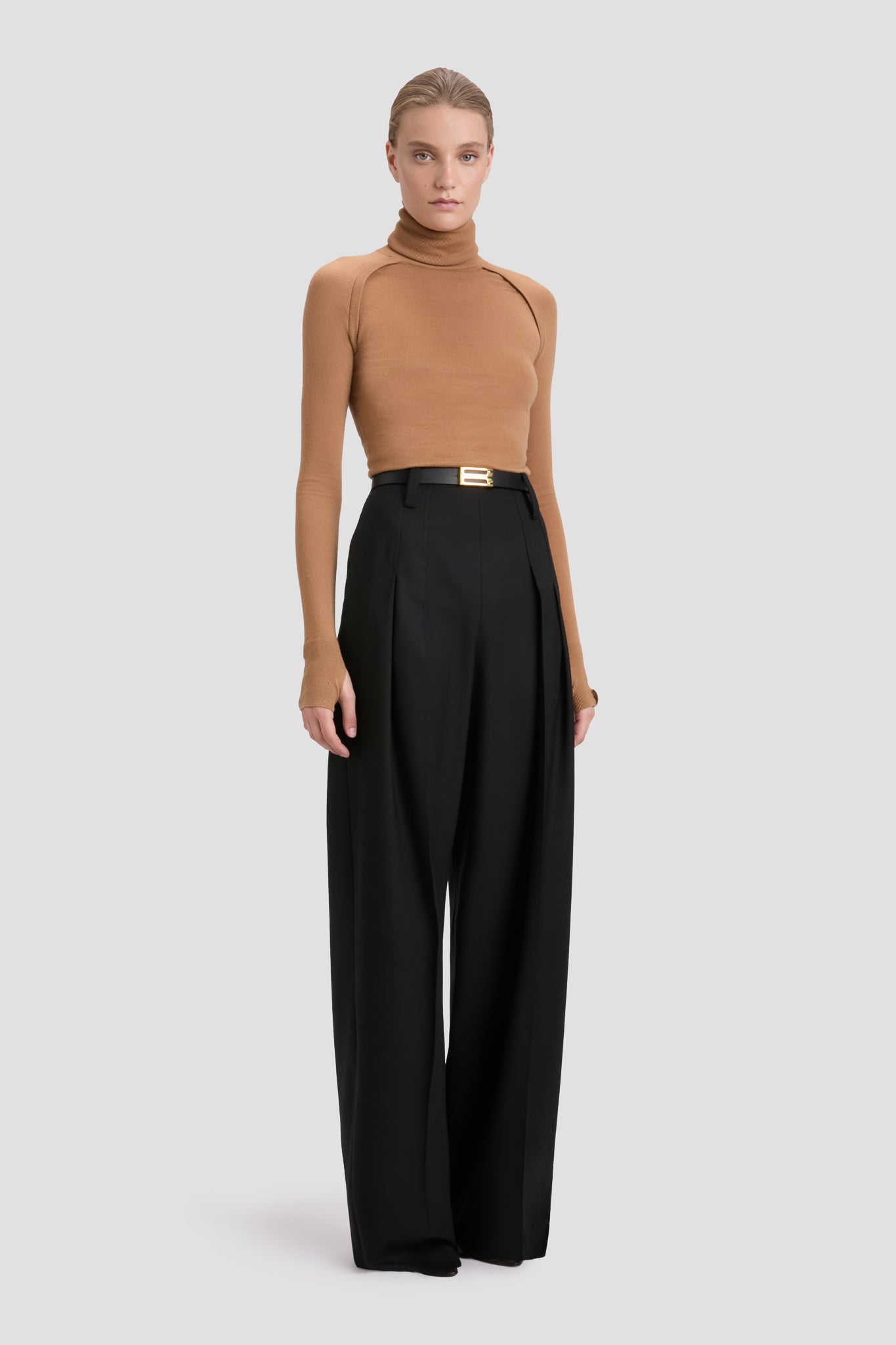 High Neck Top In Dark Camel