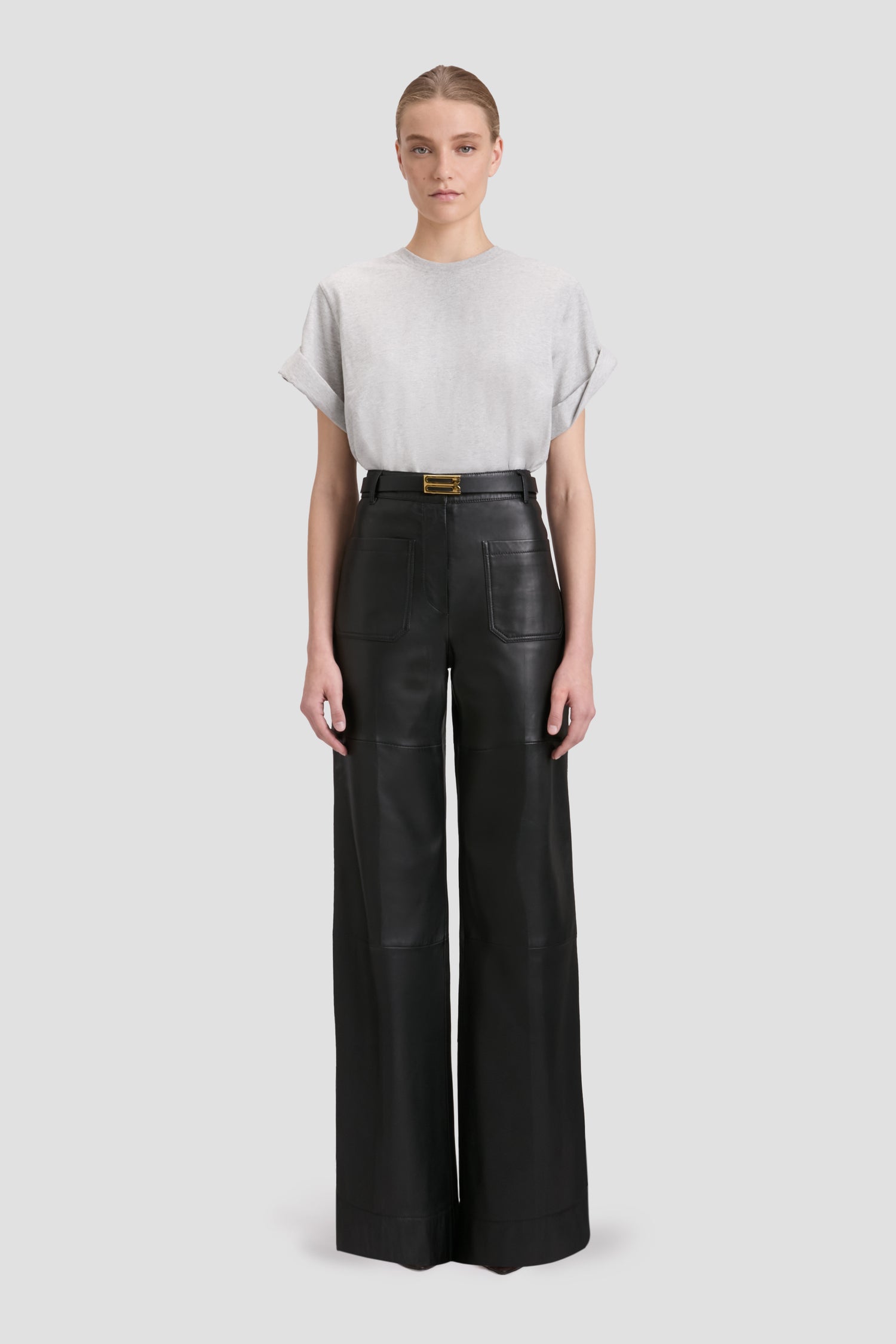 Alina High Waisted Trouser In Soft Black Leather Designer