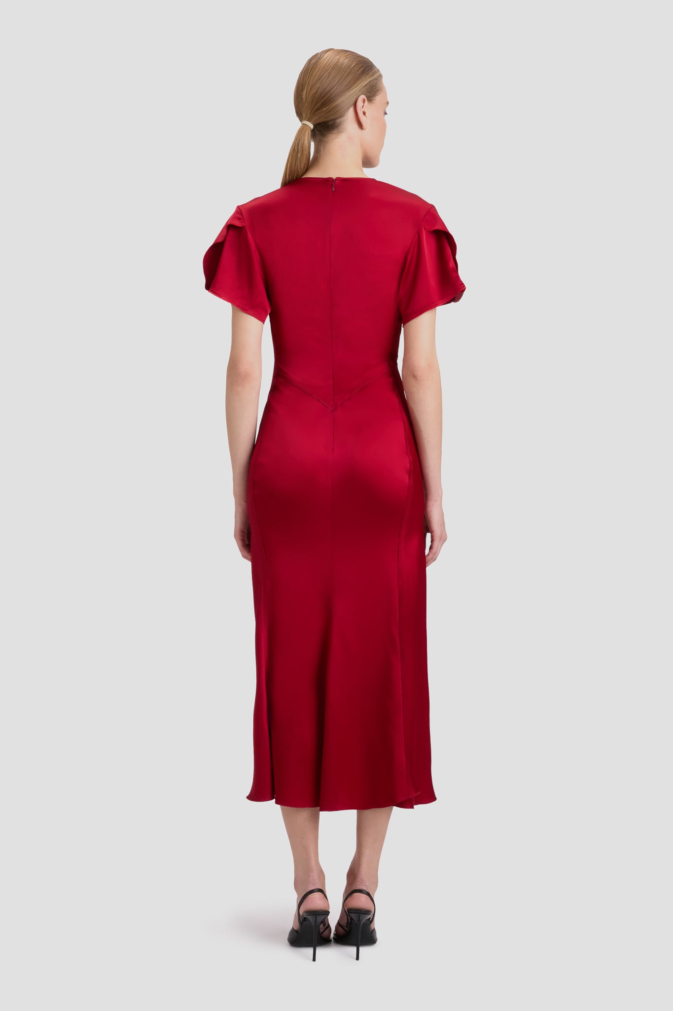 Gathered V-Neck Midi Dress In Rose