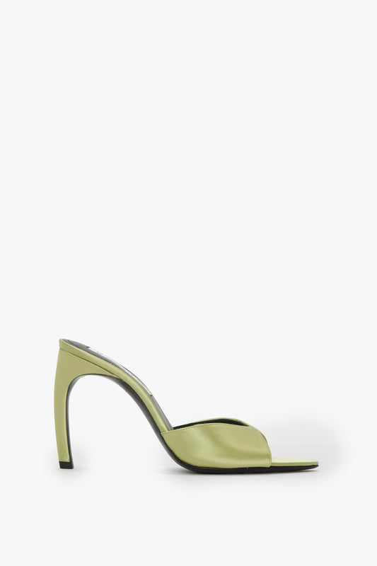 Harlow Open Toe Mule In Pale Green Satin