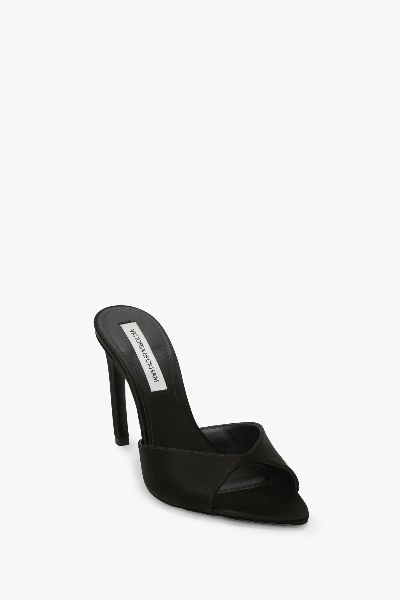Harlow Open Toe Mule In Black Satin