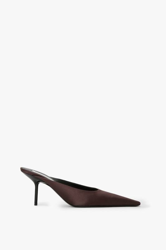 Sloan Stiletto Mule In Dark Brown Satin