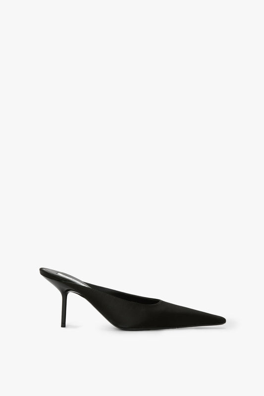 Sloan Stiletto Mule In Black Satin