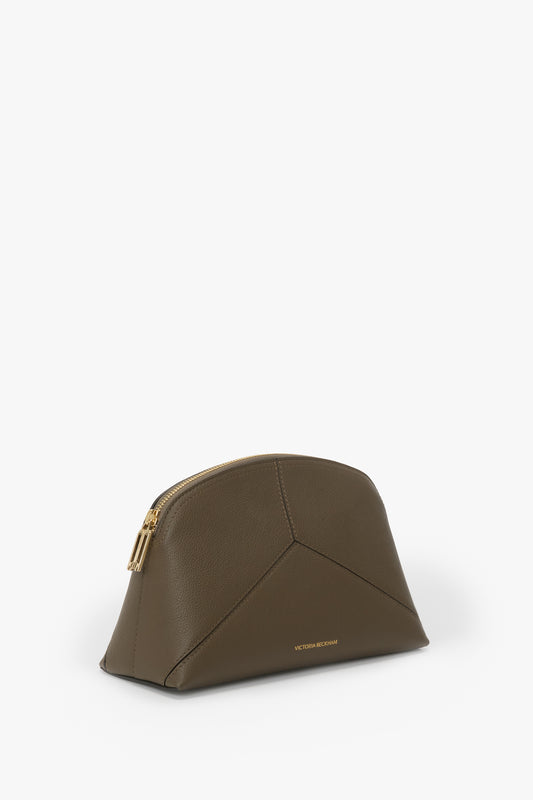 Victoria Large Travel Pouch In Khaki Soft Grained Leather