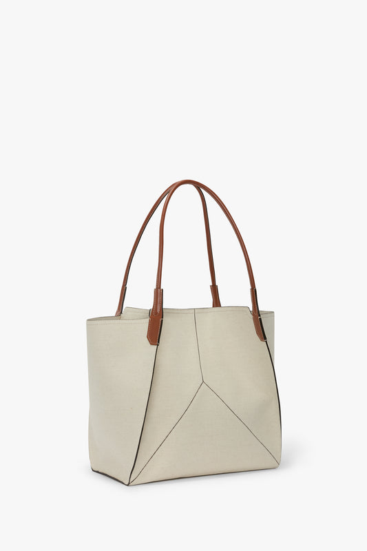 Victoria Tote In Ivory Canvas With Tan Leather