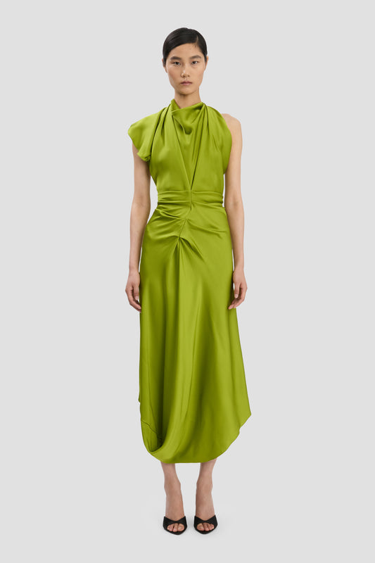 Backless Scarf Detail Midi Dress In Parakeet