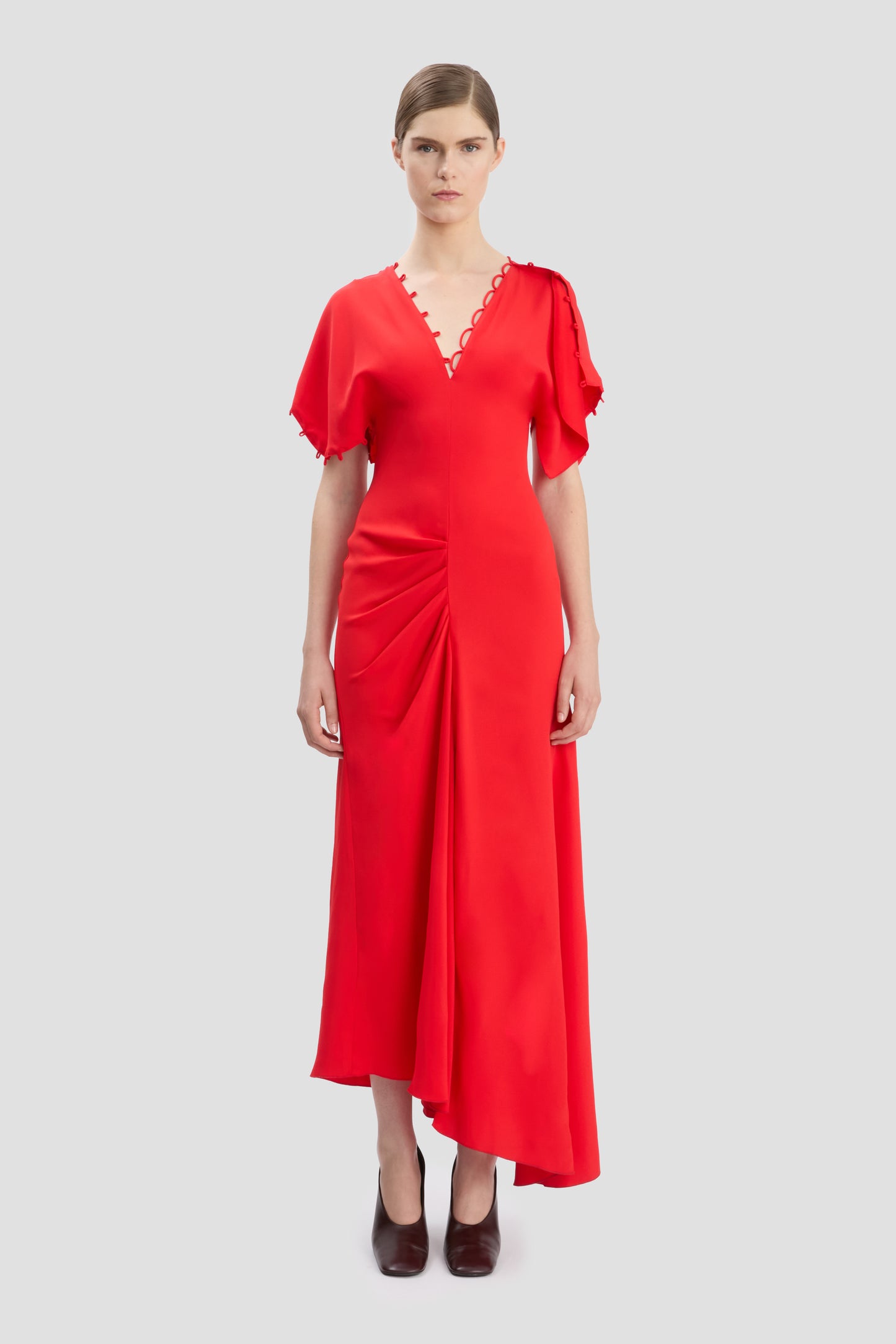 Rouleaux Detail Midi Dress In Cayenne