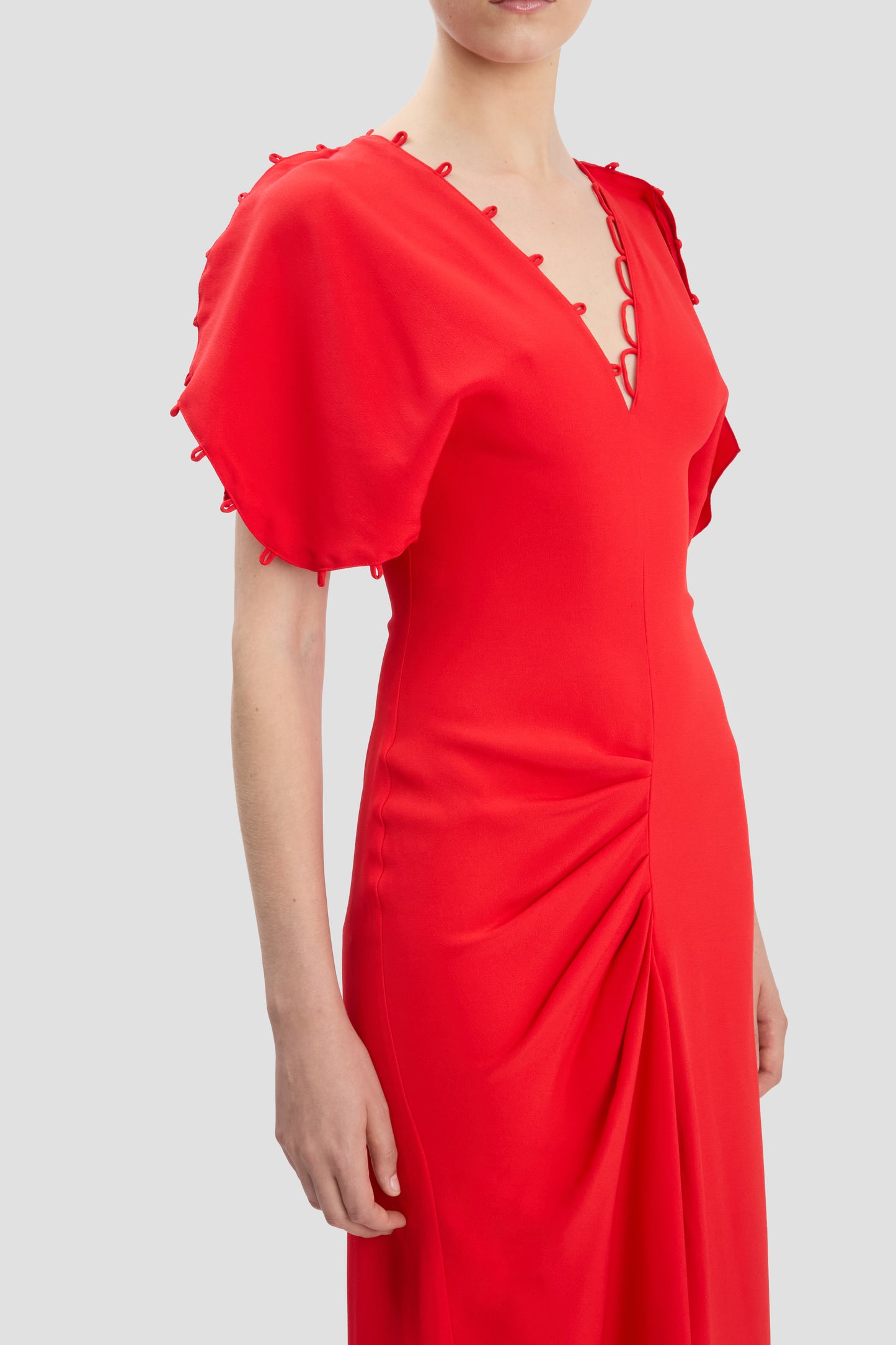Rouleaux Detail Midi Dress In Cayenne