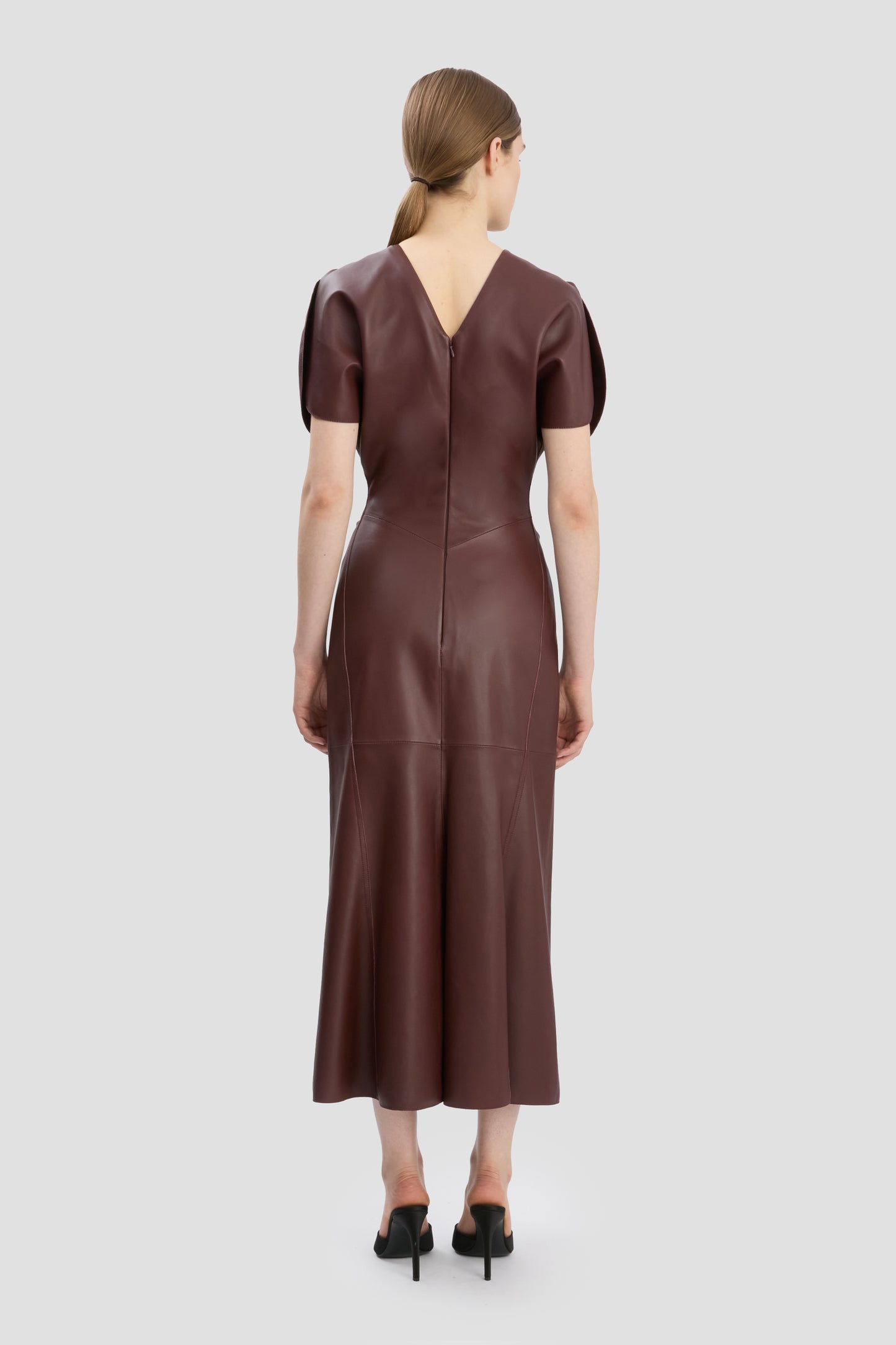 Leather Bela Midi Dress In Burgundy