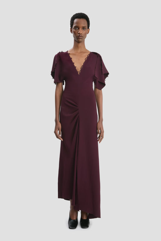 Rouleaux Detail Midi Dress In Merlot