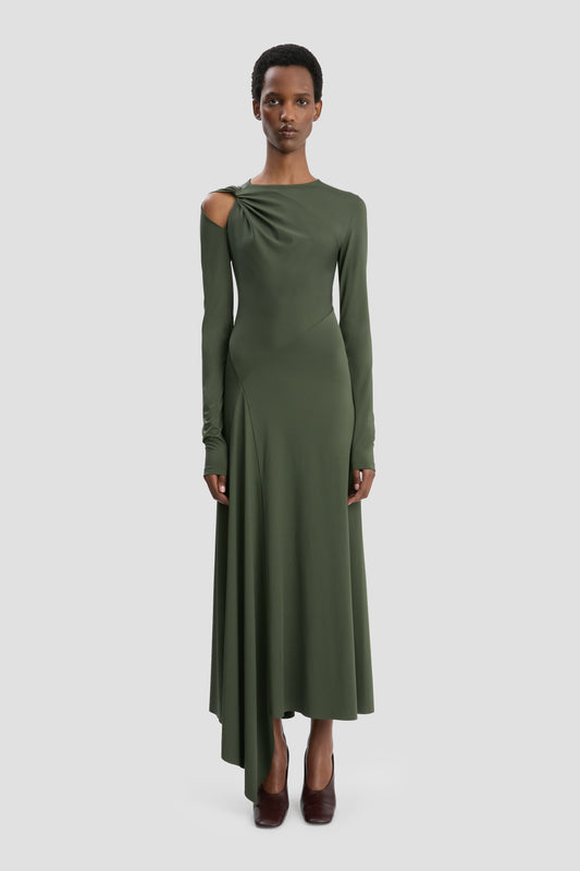 Twist Armhole Detail Midi Dress In Oregano