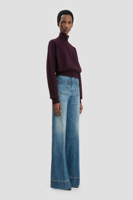 Merino Half-Zip Jumper In Merlot