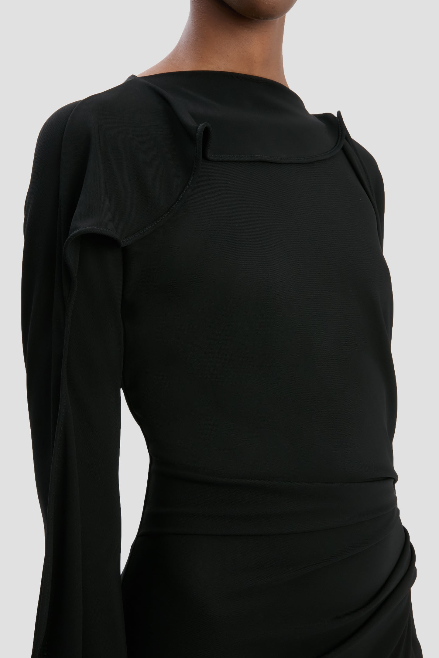 Draped Midi Dress In Black