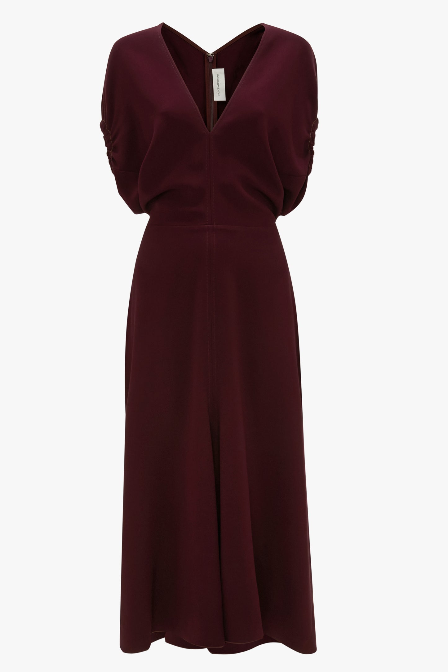 Blouson Detail Midi Dress In Merlot