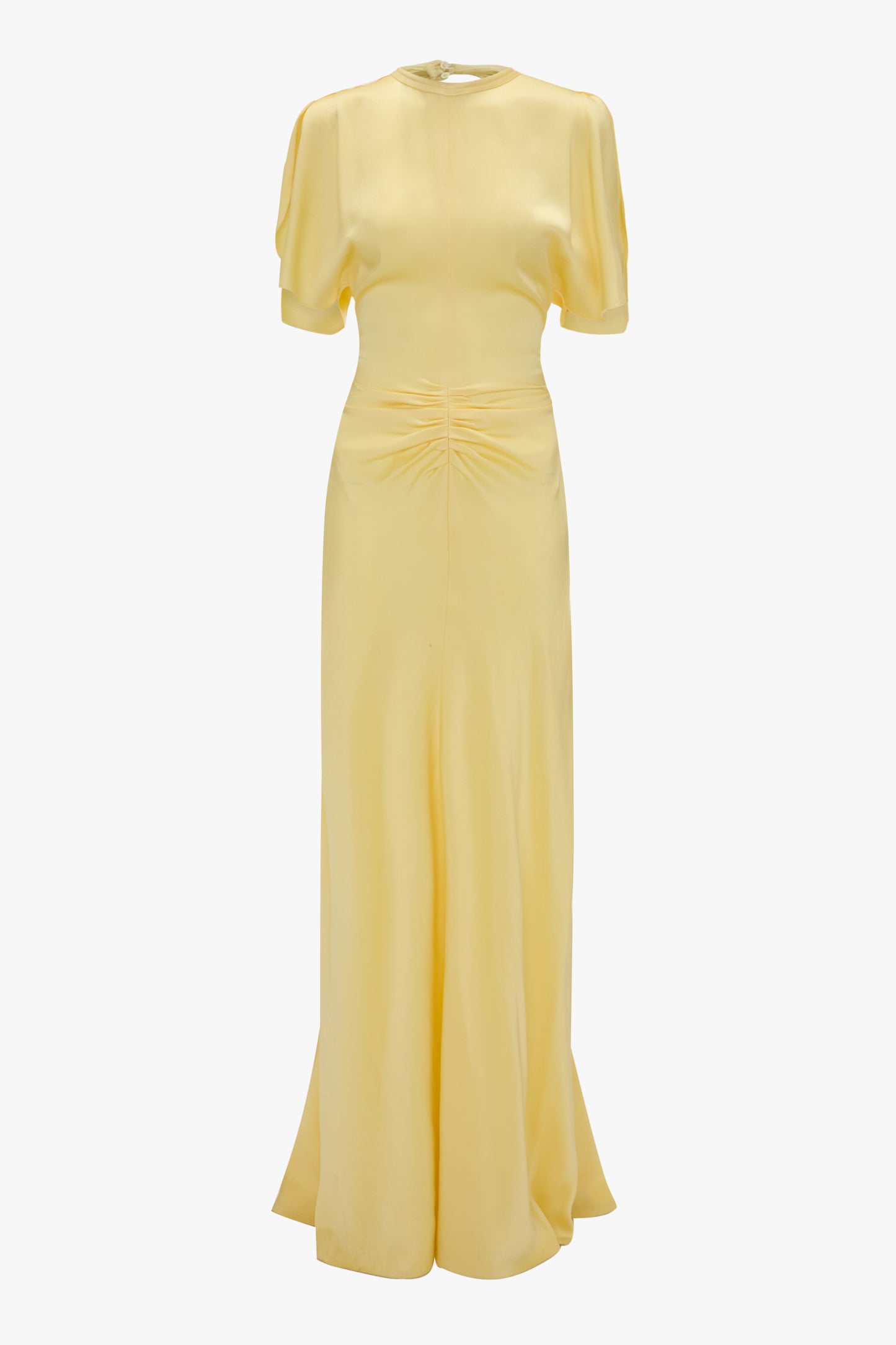 Gathered Waist Floor-Length Dress In Daffodil Yellow