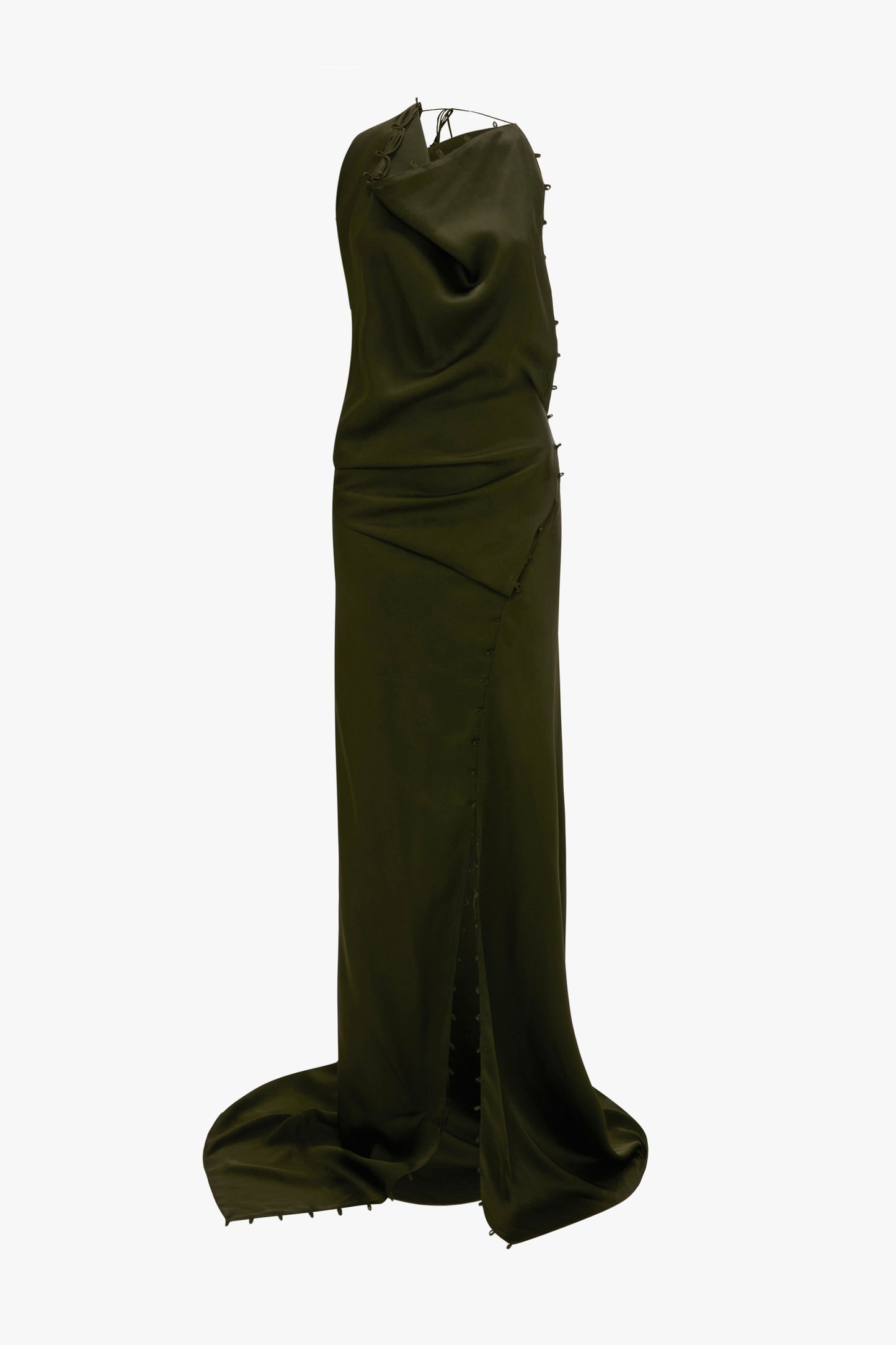 Sleeveless Draped Gown In Dark Olive