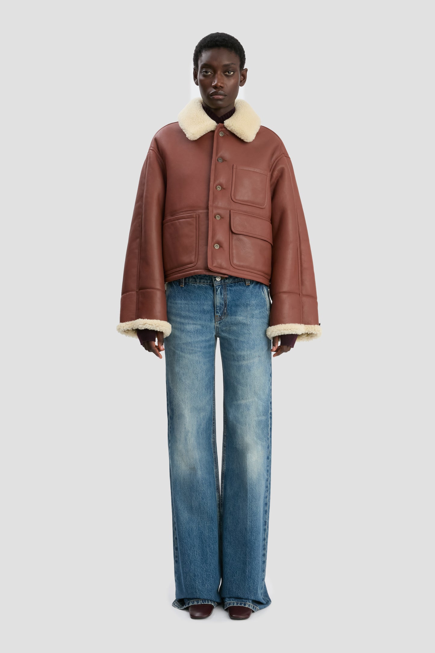 Shearling Brown Fur Denim Jacket Shearling Jacket In Brown