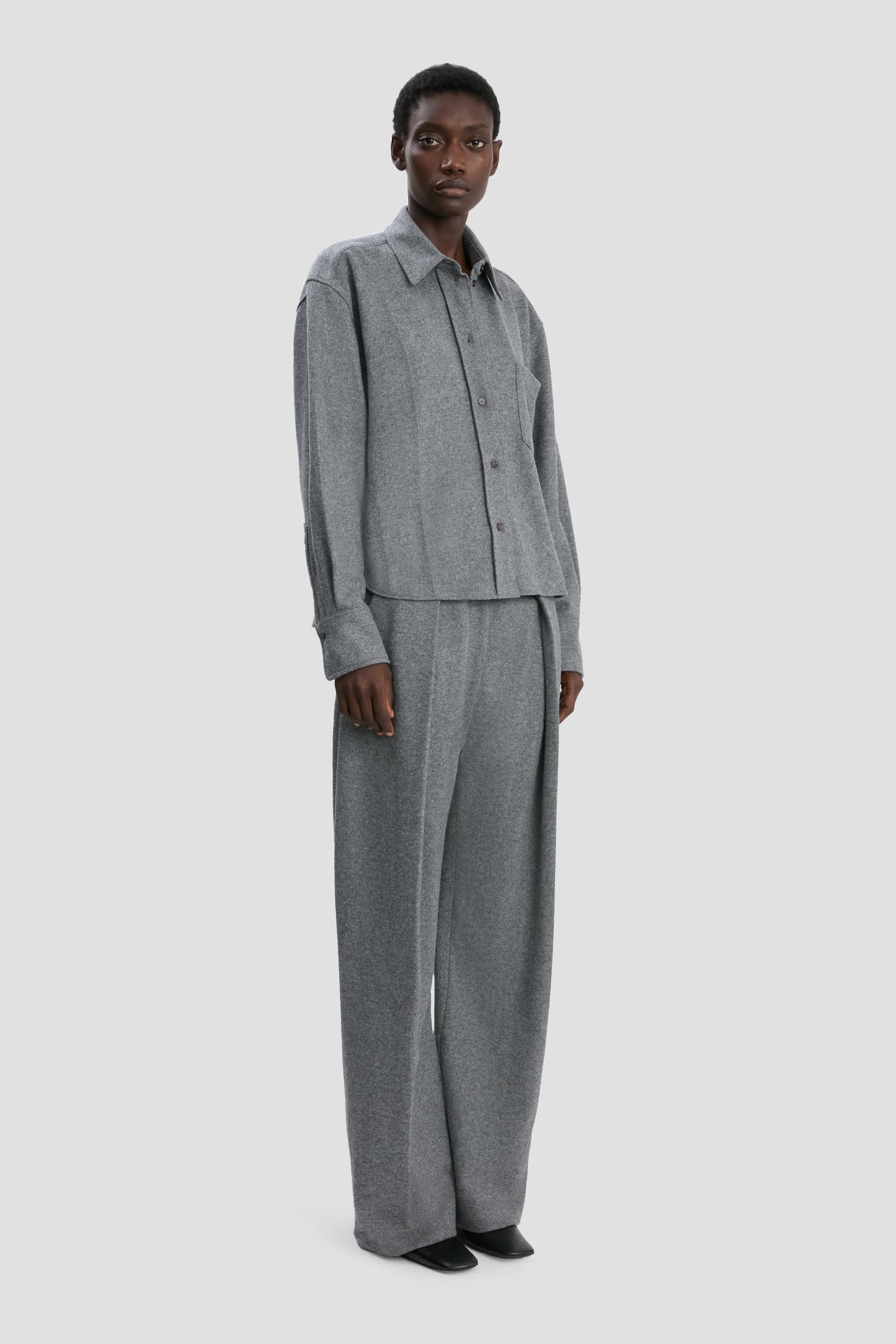 Cropped Long Sleeve Shirt In Grey Melange