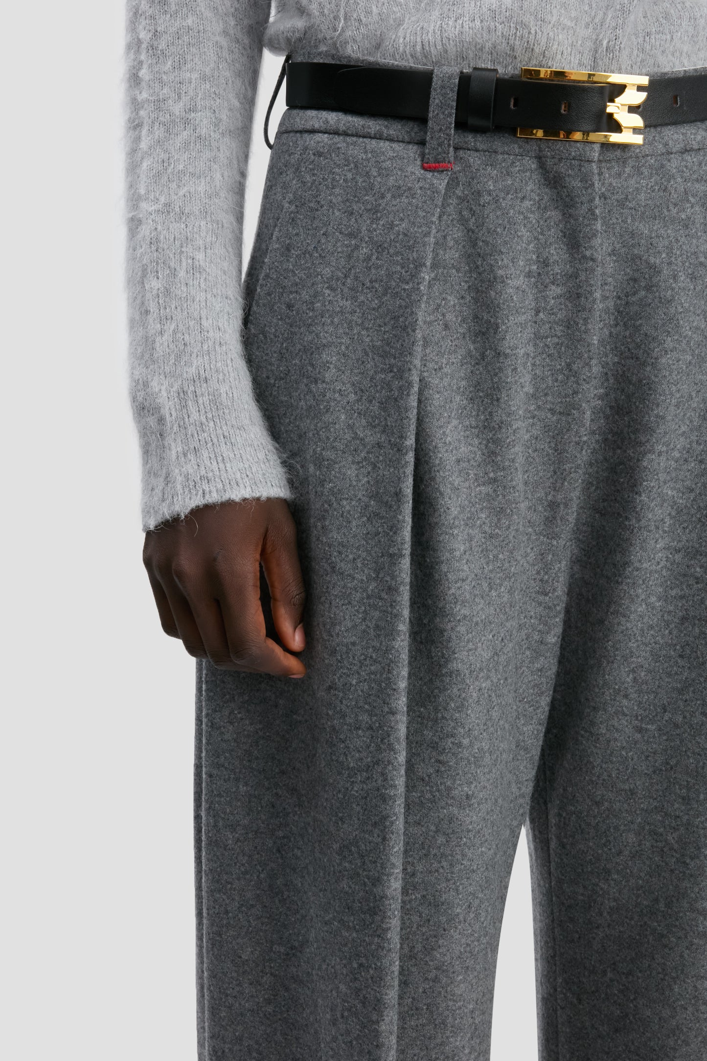 Wide Leg Trouser In Grey Melange
