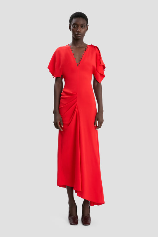 Rouleaux Detail Midi Dress In Cayenne