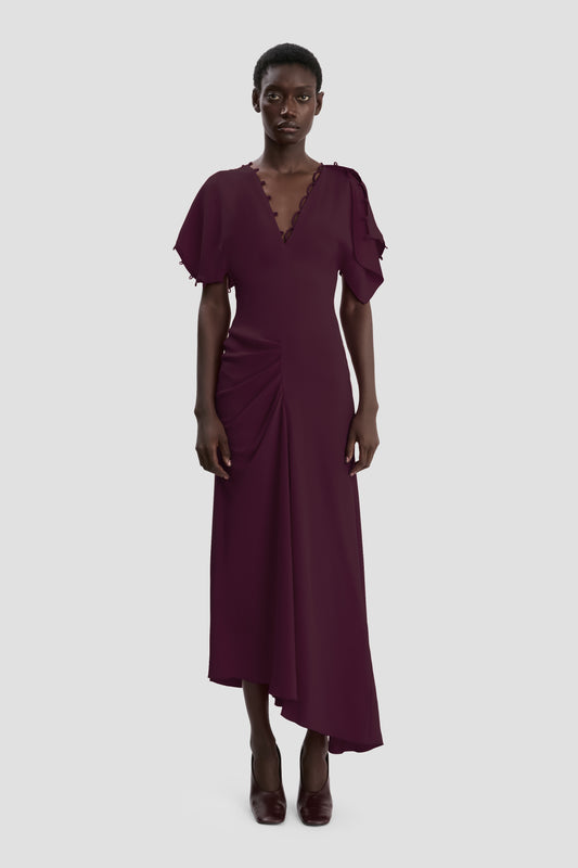 Rouleaux Detail Midi Dress In Merlot