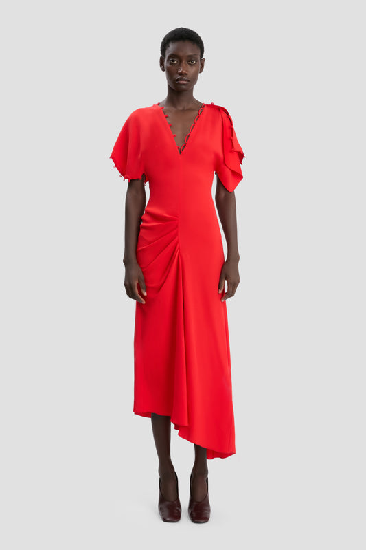 Rouleaux Detail Midi Dress In Cayenne