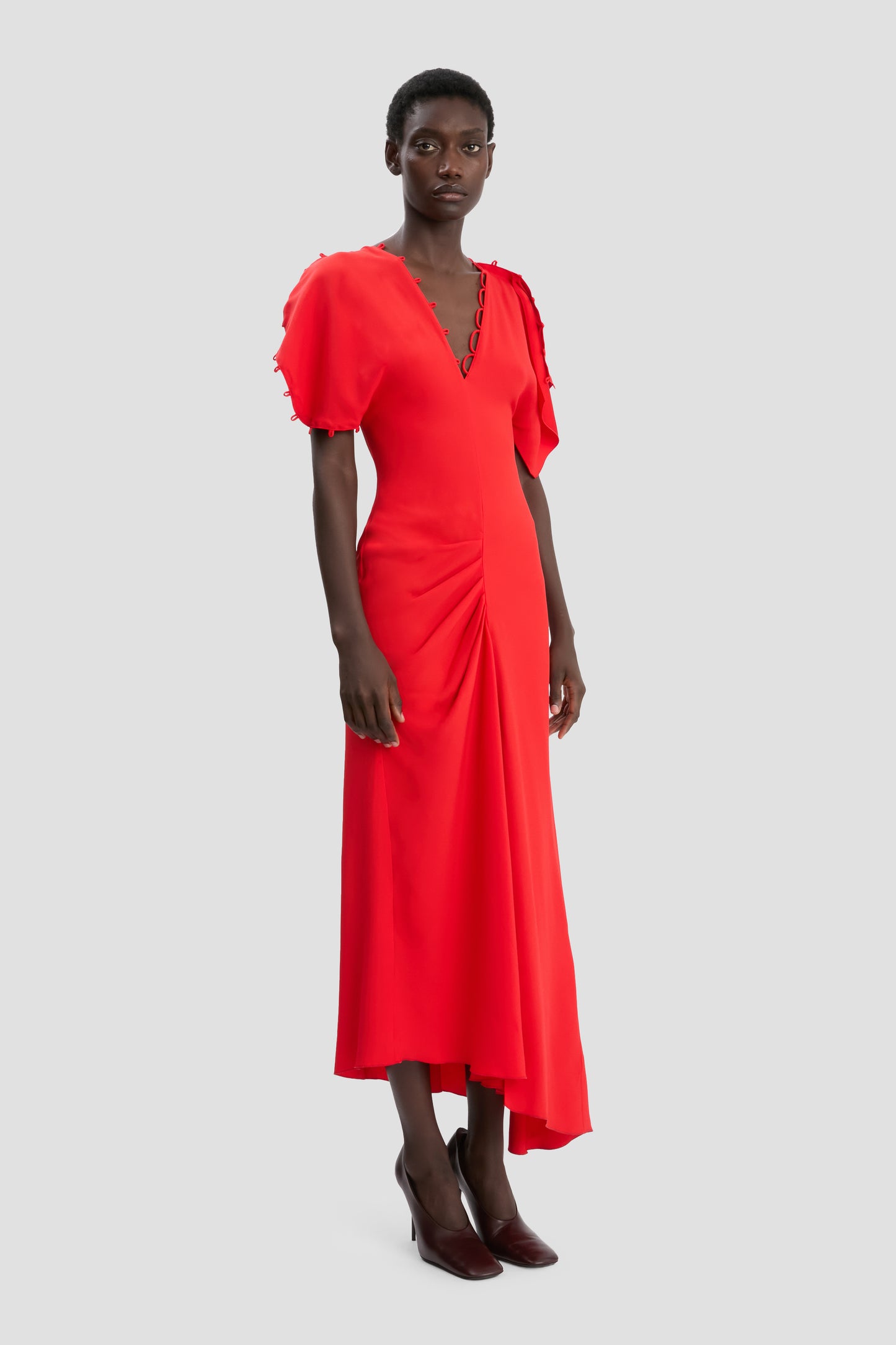 Rouleaux Midi Dress In Cayenne