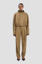 Oversized Roll Neck Bomber Jacket In Dark Camel