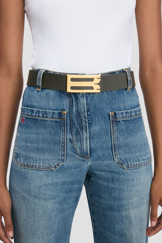 Jumbo Frame Belt In Dark Olive Smooth Leather