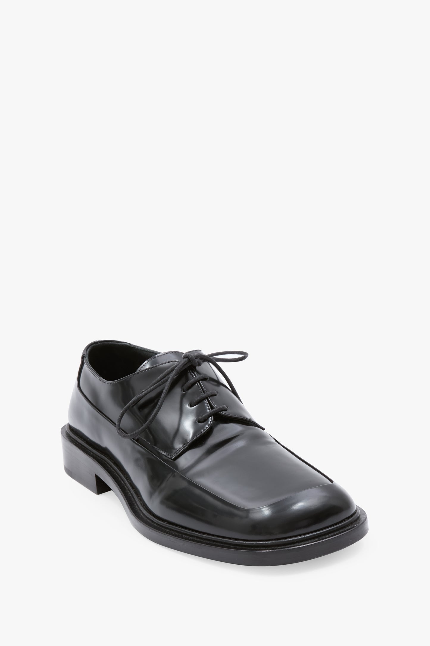 Flat Lace-Up Shoe in Black Smooth Leather