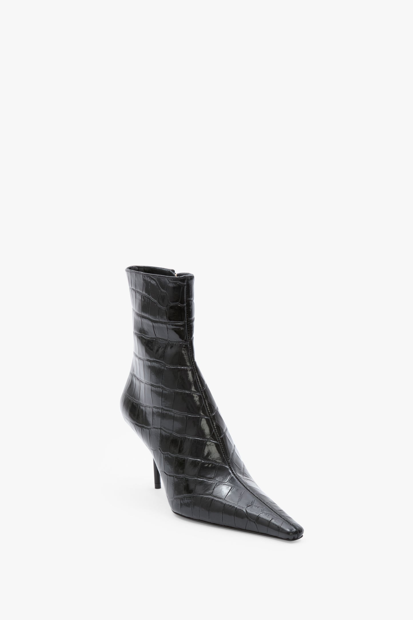 Sloan Stiletto Ankle Boot In Black Croc Embossed Leather