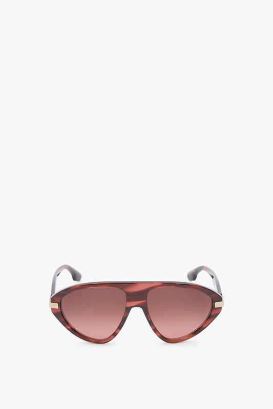 Visor Hinge-Detail Sunglasses in Striped Wine