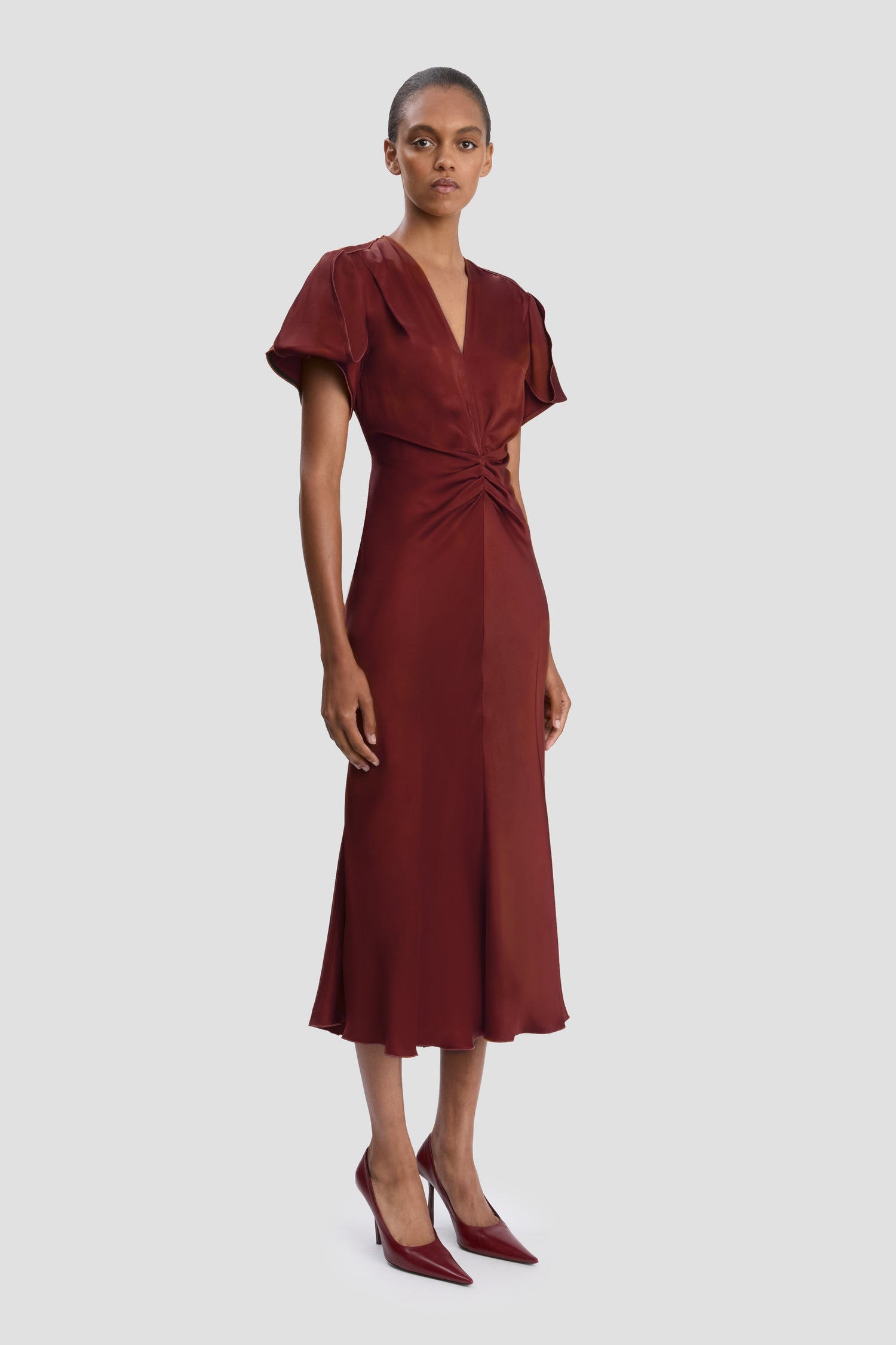 Eve Midi Dress In Burgundy Victoria Beckham UK Eve Midi Dress In Burgundy Victoria Beckham UK