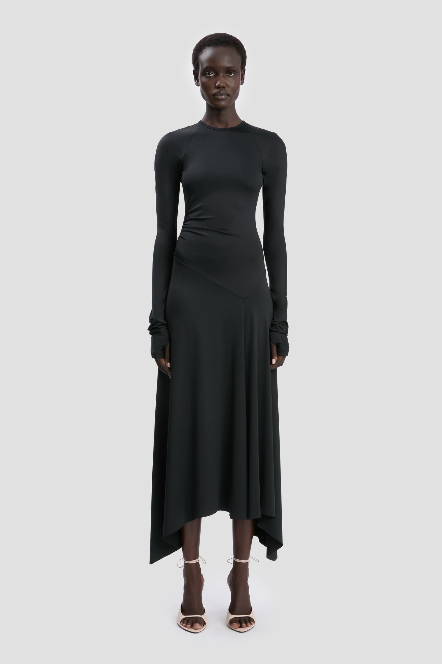 Long Sleeve Midi Dress In Black