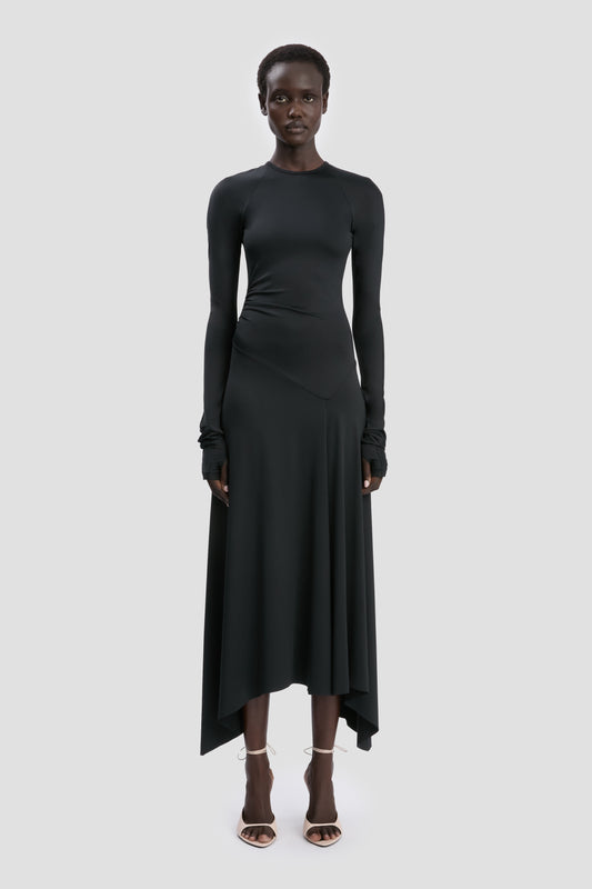 Long Sleeve Midi Dress In Black