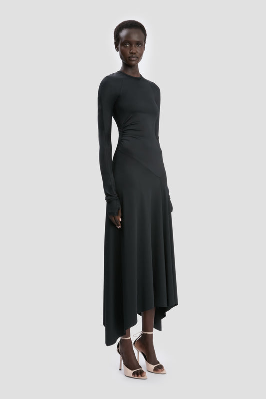 Long Sleeve Midi Dress In Black