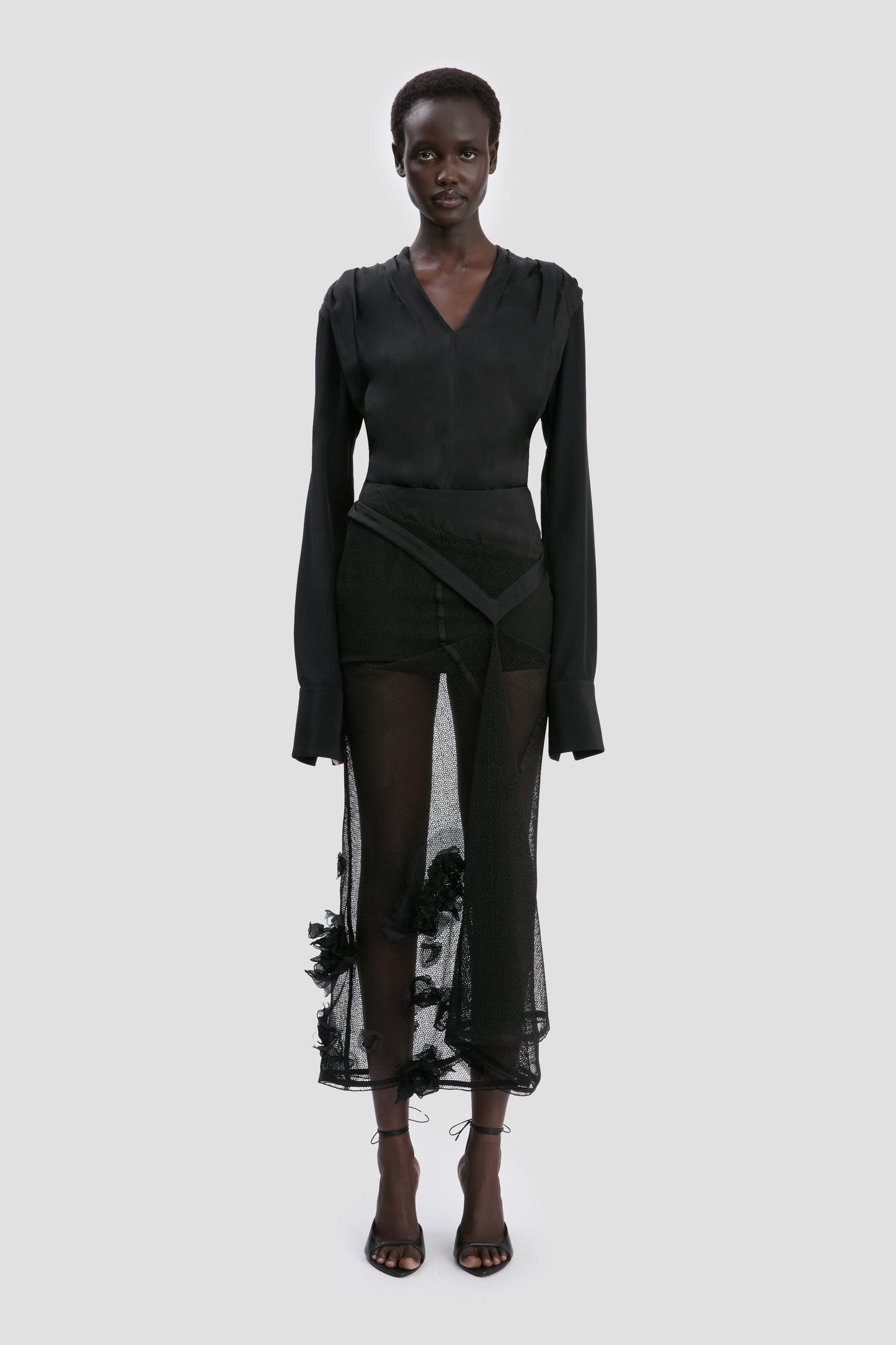 V-Neck Gathered Top In Black